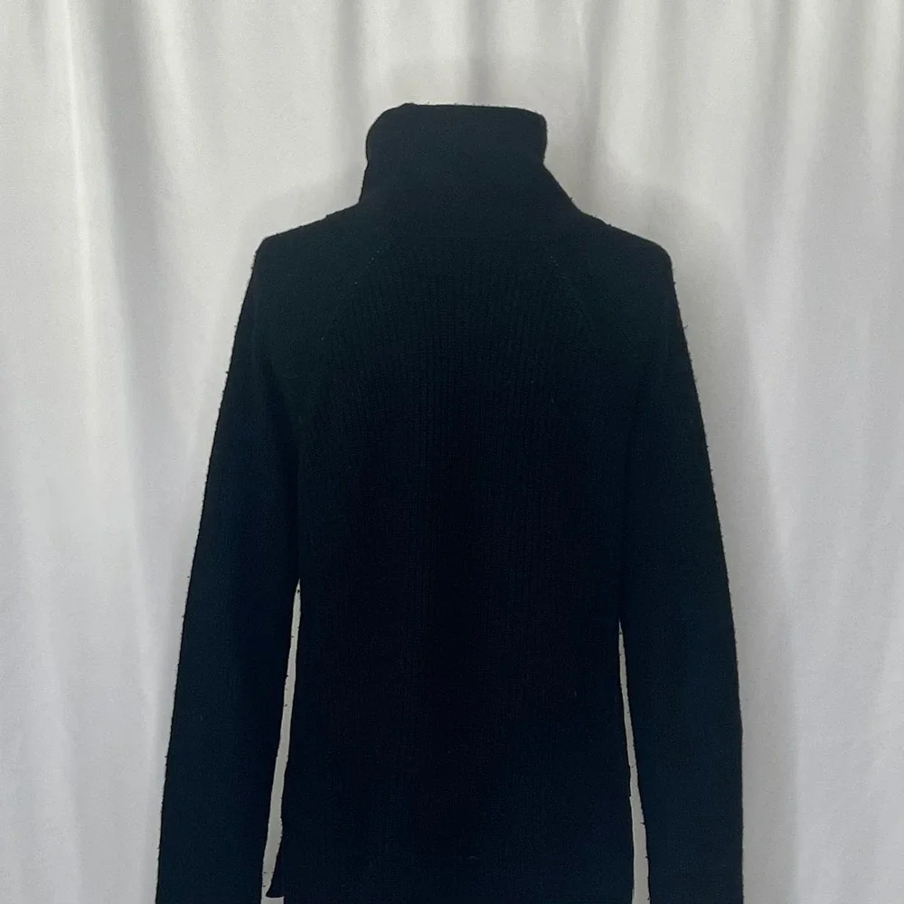 VINCE Cashmere Wool Ribbed Cowl Turtleneck Sweater Side Zipper Solid Black Small